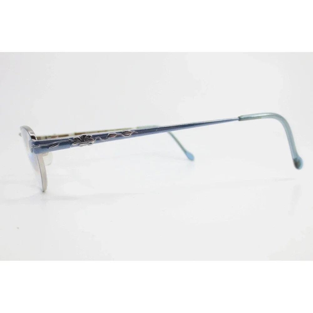 Revlon Lily Blue Metal Oval Eyeglass Frames Floral Temple 48-20-135 36145